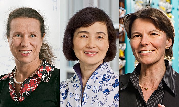 Das Bild zeigt von links nach rechts: Die TUM-Professorinnen Barbara Wohlmuth, Liqiu Meng und Claudia Eckert, die neu in die Bayerische Akademie der Wissenschaften gewählt wurden.