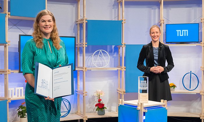 The 'Entrepreneur of Excellence' award presented to entrepreneur Catharina van Delden by TUM
