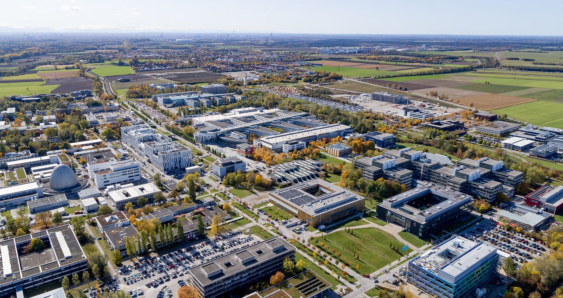 Aerial view of the Garching research campus in 2021.