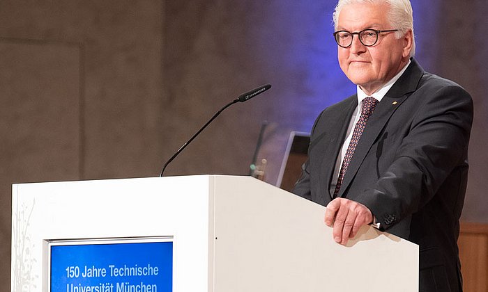 At the ceremony marking TUM's 150th anniversary German Federal President Frank-Walter Steinmeier emphasized the societal responsibility of the sciences. (Image: A. Heddergott / TUM)