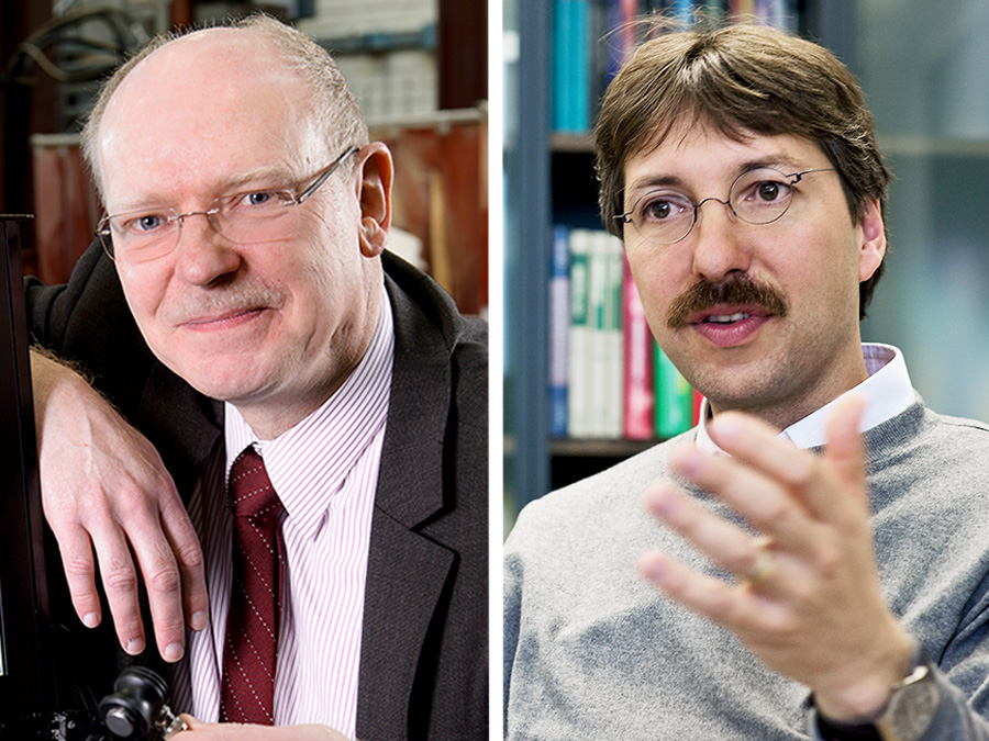Prof. Christian Große and Prof. Dirk Busch present the latest developments in their research fields on this year´s AAAS meeting in Washington, D.C. (Photos: W. Bachmeier and A. Eckert / TUM)
