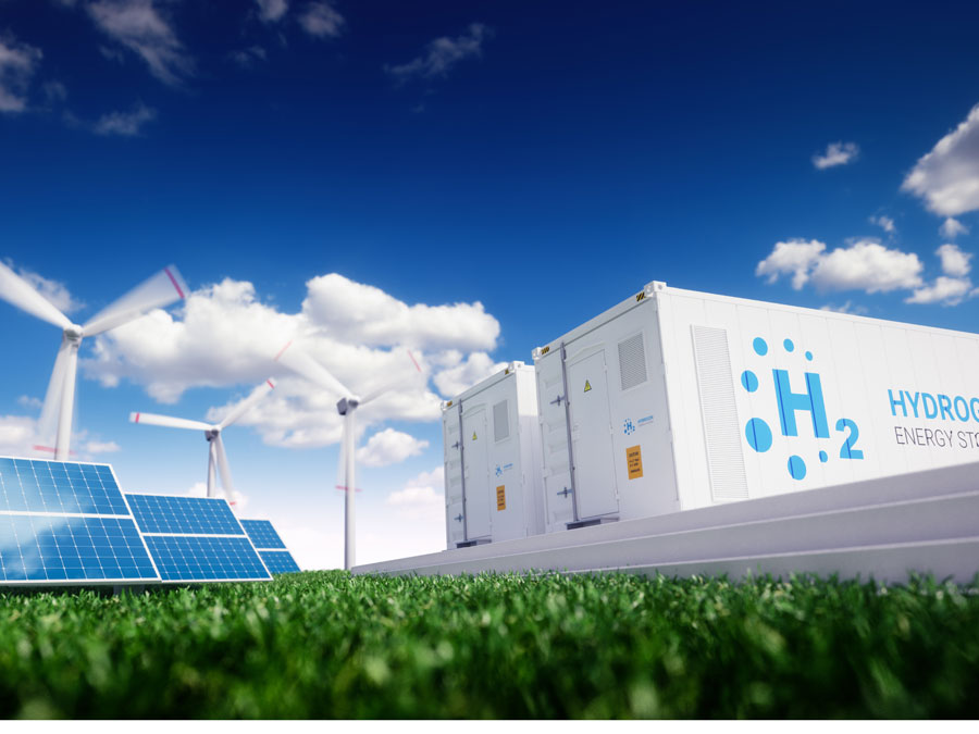 Wind turbines, solar modules and hydrogen storage systems