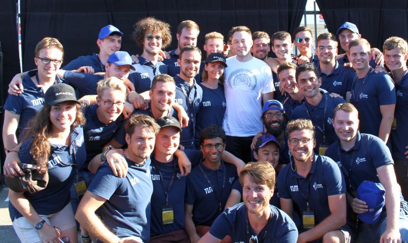 Elon Musk with the WARR Hyperloop Team.
