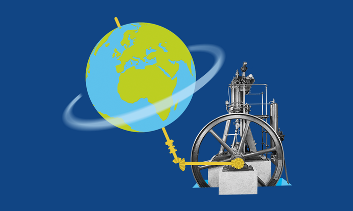 Collage of a diesel engine and a globe