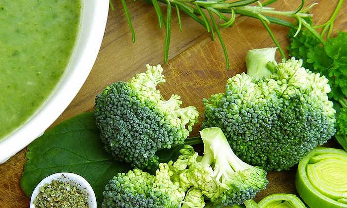 Green soup and broccoli, sage, parsley and leek.