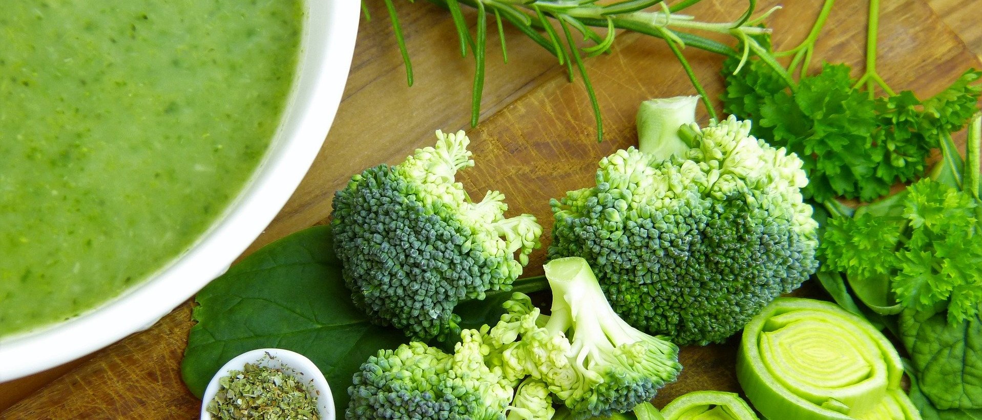 Green soup and broccoli, sage, parsley and leek.