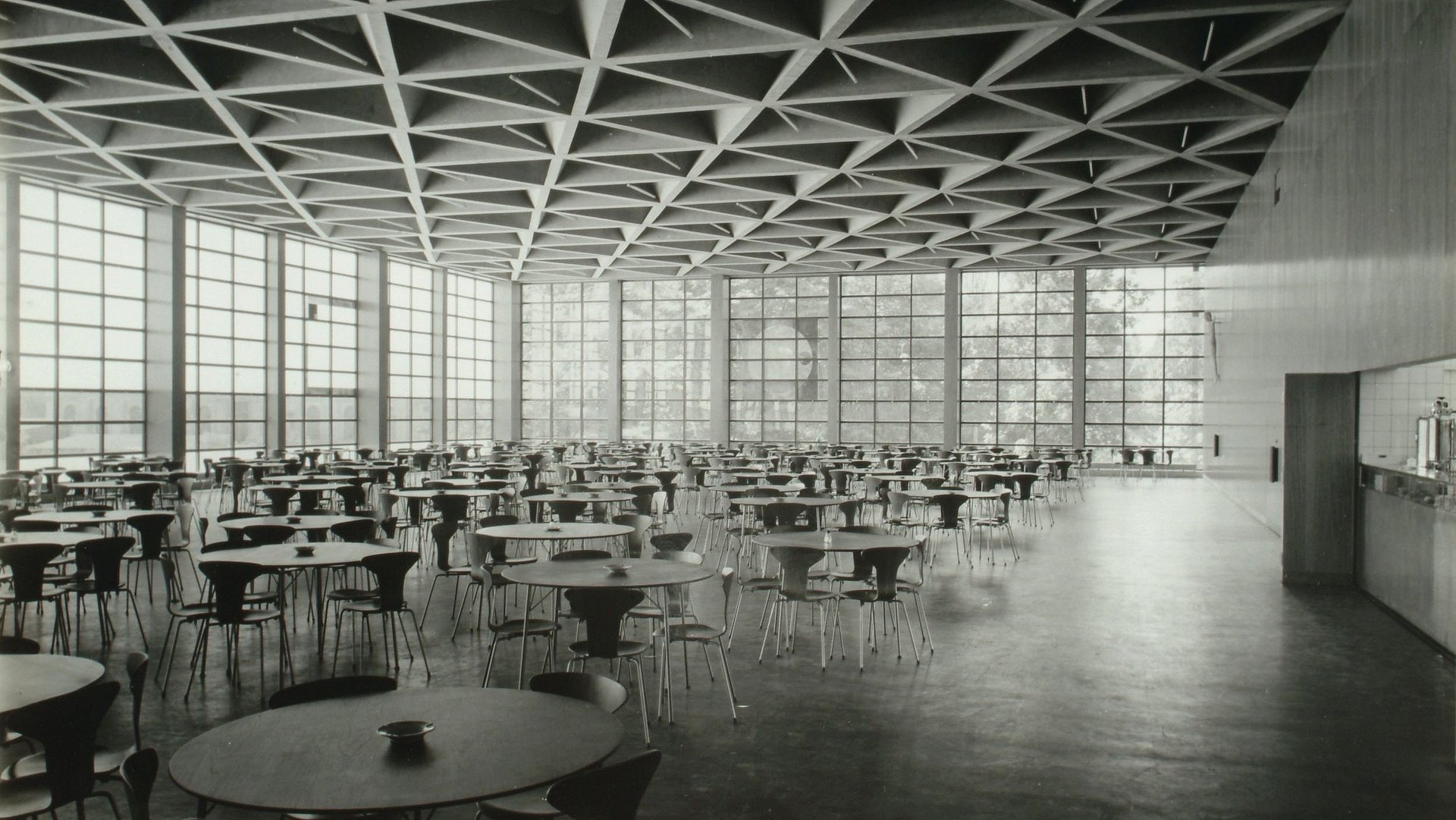 Large dining hall of the canteen, ca. 1959