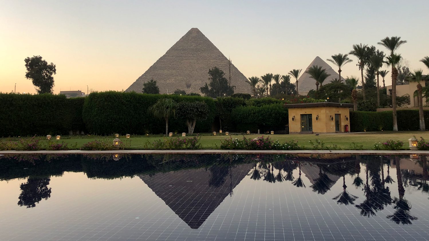 Morning view on the Cheops Pyramid and the Pyramid of Khafre.