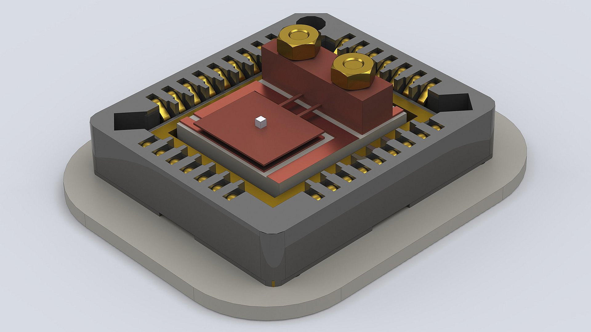 Changes in the electronic band structure of manganese silicon cause changes in the magnetic properties of the sample (bright cube). These can be measured using a highly sensitive cantilever torque sensor (brown).