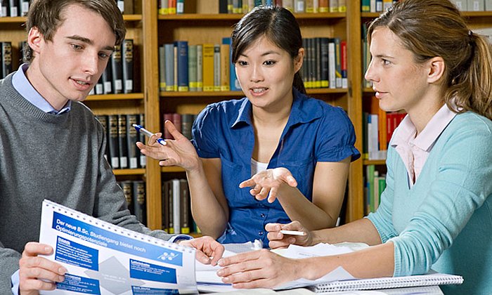 Students in a library