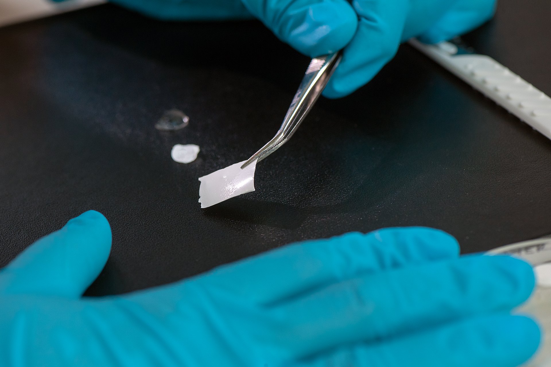 Mucin-based wound healing plaster. Still at the prototype stage for laboratory purposes, it is intended for future internal applications such as wound closure before suturing.