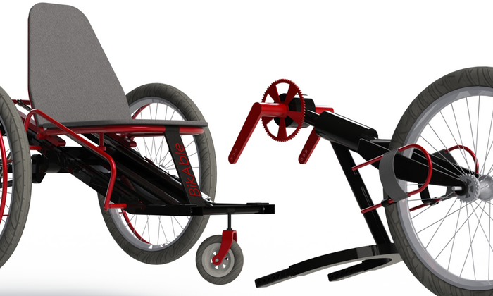 The new design combines the functions of sports equipment and wheelchair. 