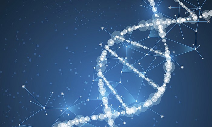 Illustration einer DNA-Doppelhelix und eines Netzwerks