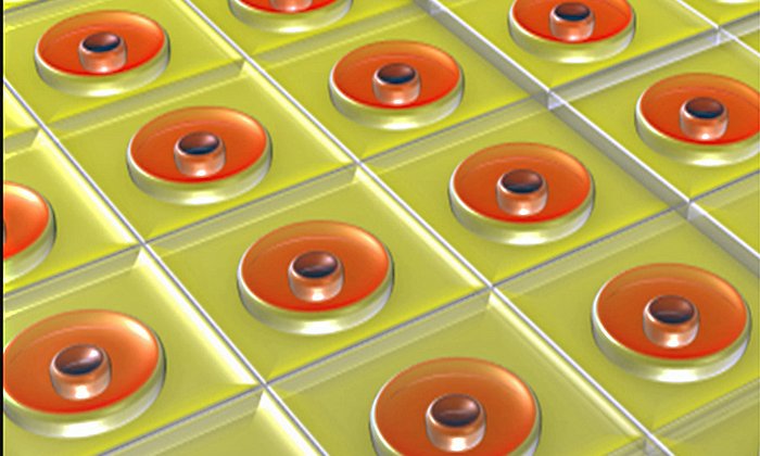 Internal structure of the active layer of the polymer solar cell: The orange areas represent the active domains, where light is absorbed and charge carriers are released. - Image: TUM