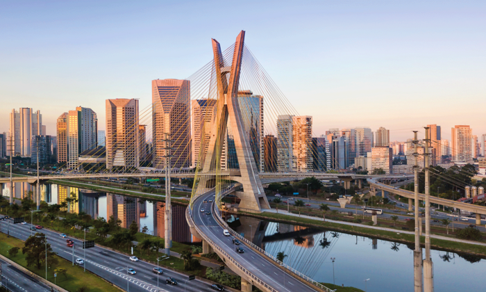 Aerial view of the famous cable-stayed bridge of São Paulo city.