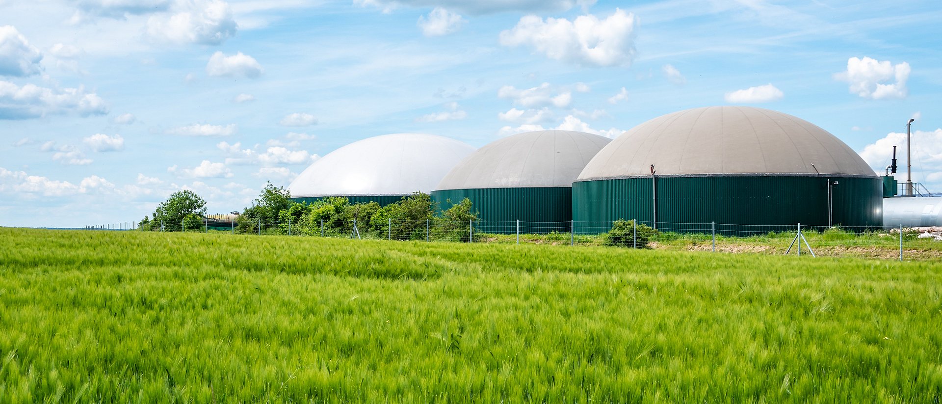 Biogasanlage auf einem Feld.