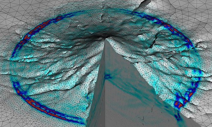 Visualisierung von Schwingungen im Inneren des Vulkans Merapi – Bild: Alex Breuer (TUM) / Christian Pelties (LMU)