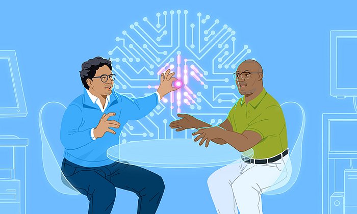 Aldo Faisal, professor for AI and neuroscience at Imperial College London, speaks with John Jerry Kponyo, professor of telecomunnications engineering at Kwame Nkrumah' University of Science and Technology