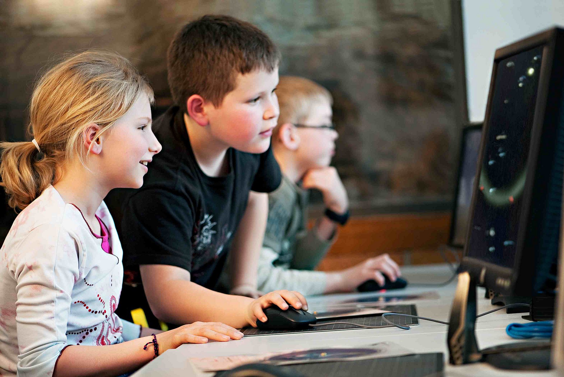 Pupils in front of computer