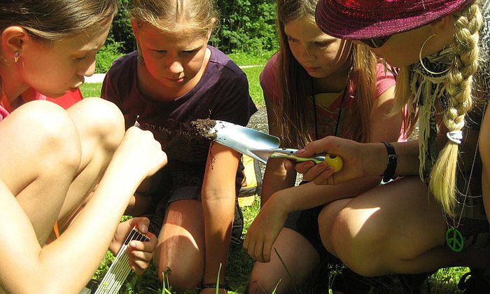 Schülerinnen bestimmen Pflanzen im Berchtesgadener Nationalpark.