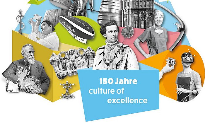 150 Jahre Culture of Excellence - Die TUM feiert Geburtstag! Alle Infos gibt es auf www.150.tum.de. (Graphik: TUM/KW9)
