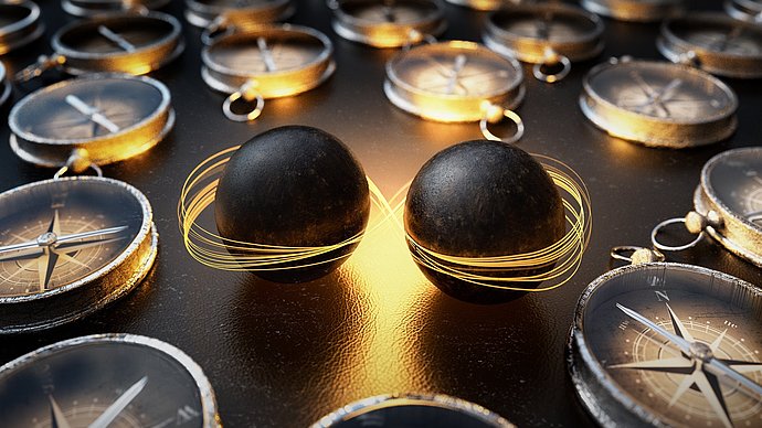Artistic depiction of a pair of holes caused by the magnetic background of the system.