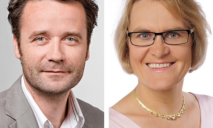 Christoph Gehlen und Jutta Möhringer arbeiten mit E-Learning-Formaten. (Bilder: A. Eckert / TUM; privat)