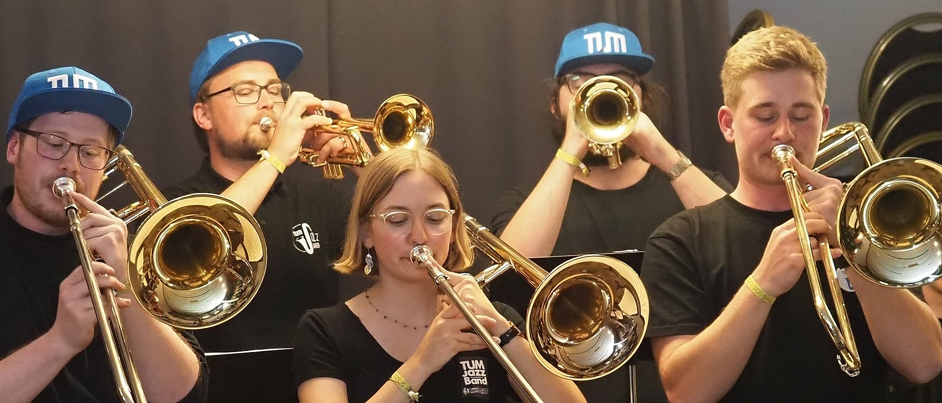 FinMatthias Stadter (2nd from left) with the TUM JazzBand at the STORK Festival in Uppsala, Sweden.