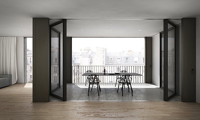 A sliding door turns the balcony into indoor living space.