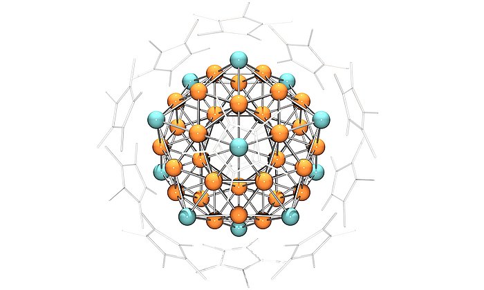 "Superatom" aus 43 Kupfer und 12 Aluminium Atomen umgeben von Cyclopentatienyl-Liganden