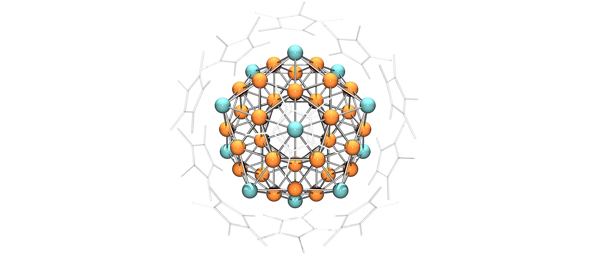 "Superatom" comprising 43 copper and 12 aluminum atoms surrounded by cyclopentatienyl ligands.