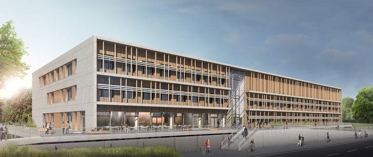 Illustration of the laboratory and lecture hall building for sustainable chemistry at Campus Straubing Illustration of the laboratory and lecture hall building for sustainable chemistry at Campus Straubing