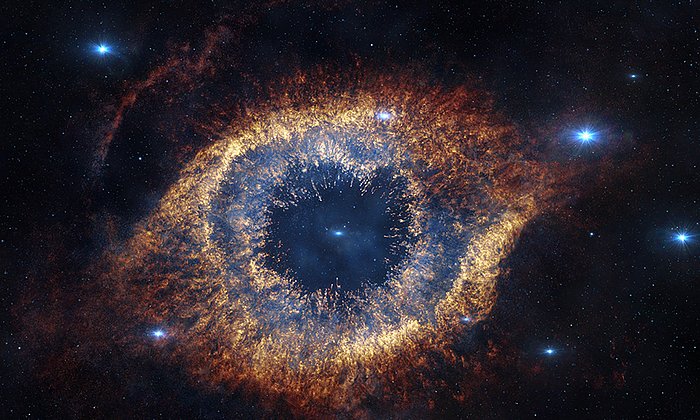 The Helix Nebula, 700 light-years away from Earth. The ORIGINS Cluster of Excellence looks into the origins of both life and the universe itself.  (Image: ESO/VISTA/J. Emerson)