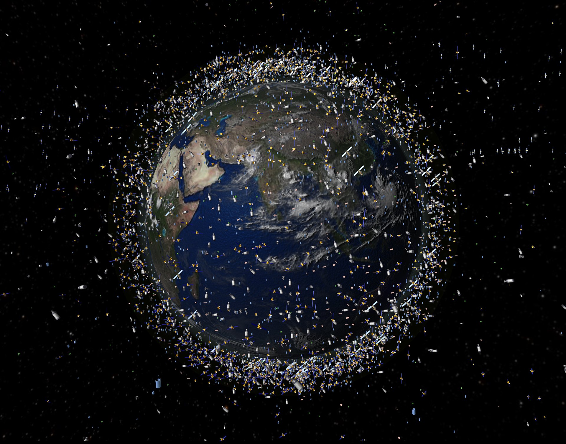 In addition to satellites and space probes, garbage of various sizes is also in orbit around the Earth. In addition to satellites and space probes, garbage of various sizes is also in orbit around the Earth.