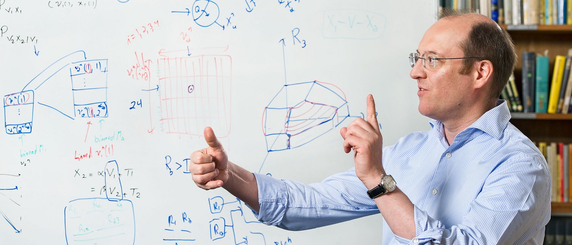 Prof. Gerhard Kramer at a whiteboard at his chair