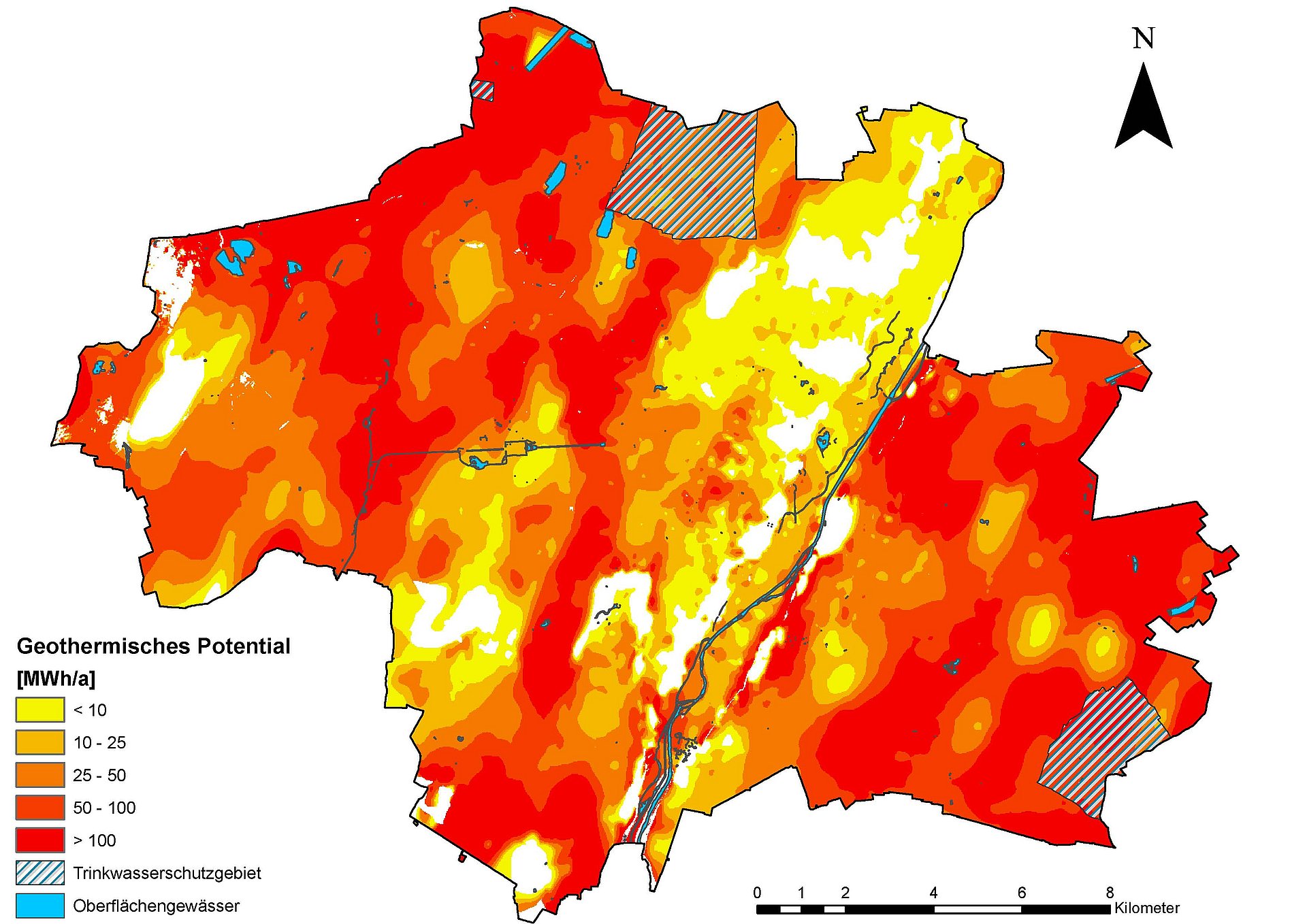 Das geothermische Potenzial in München, bei Nutzung einer Grundwasser-Wärmepumpe.