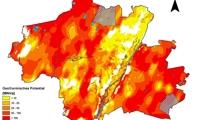 Das geothermische Potenzial in München, bei Nutzung einer Grundwasser-Wärmepumpe.