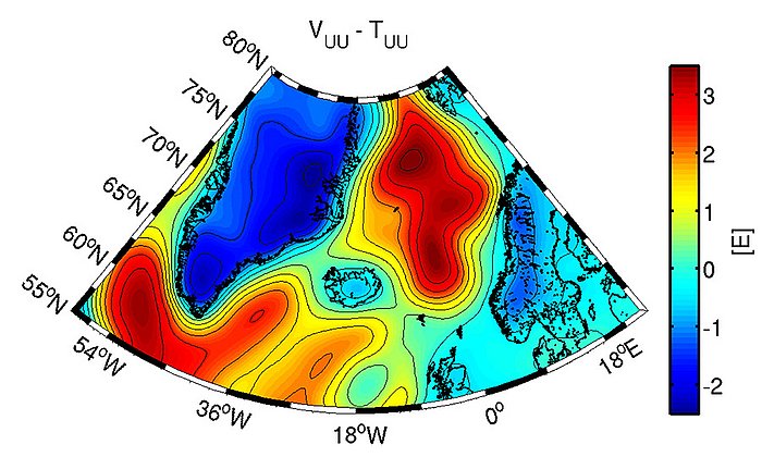 Gravity gradients for the North Atlantic region.