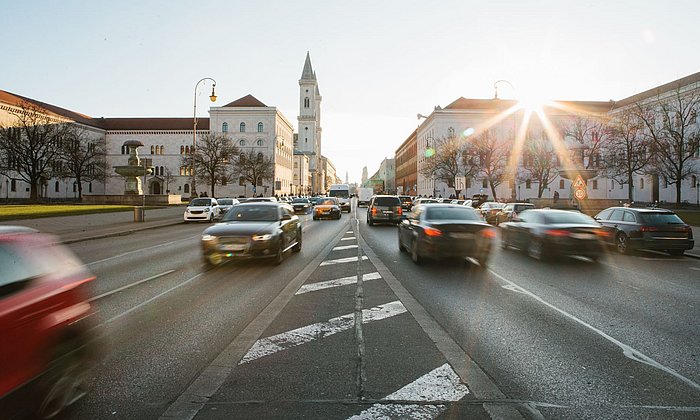 Traffic on Munich's Ludwigstrasse.