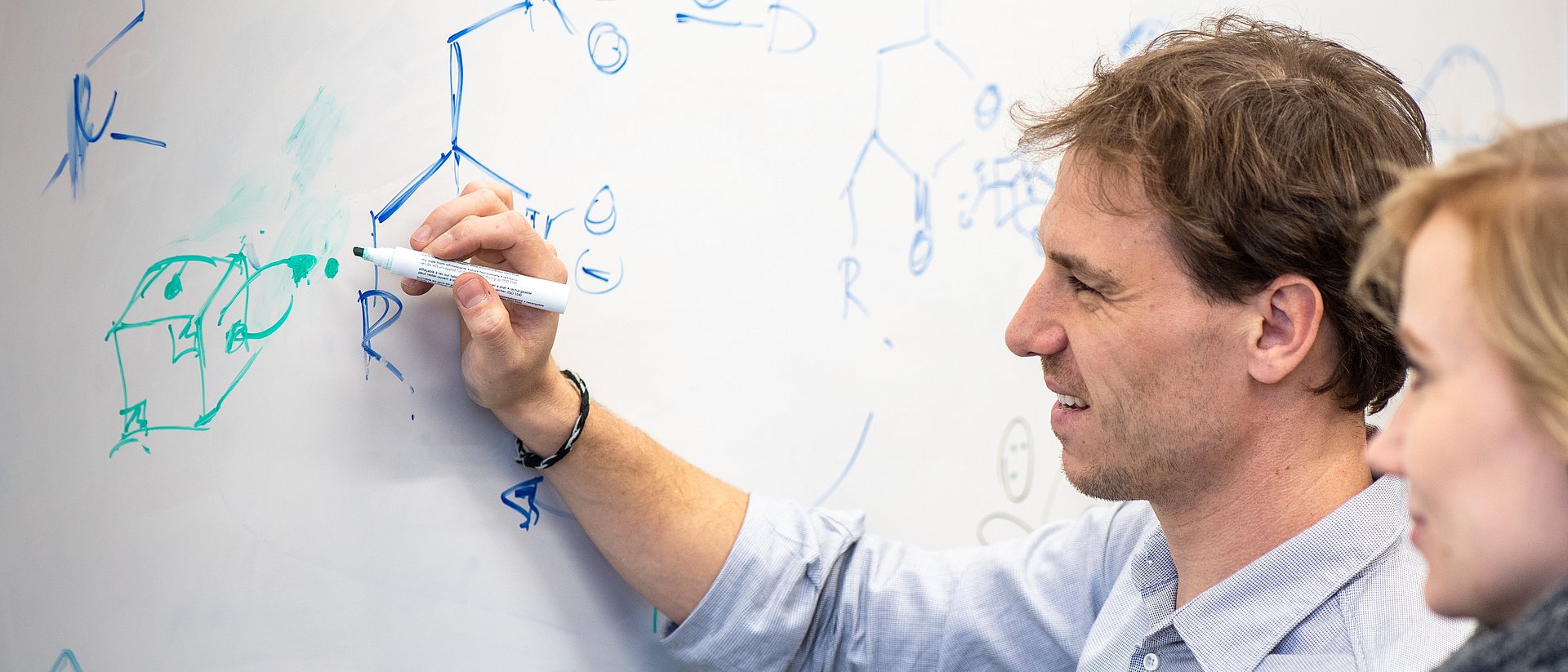 Prof. Job Boekhoven und Caren Wanzke an einem Whiteboard.