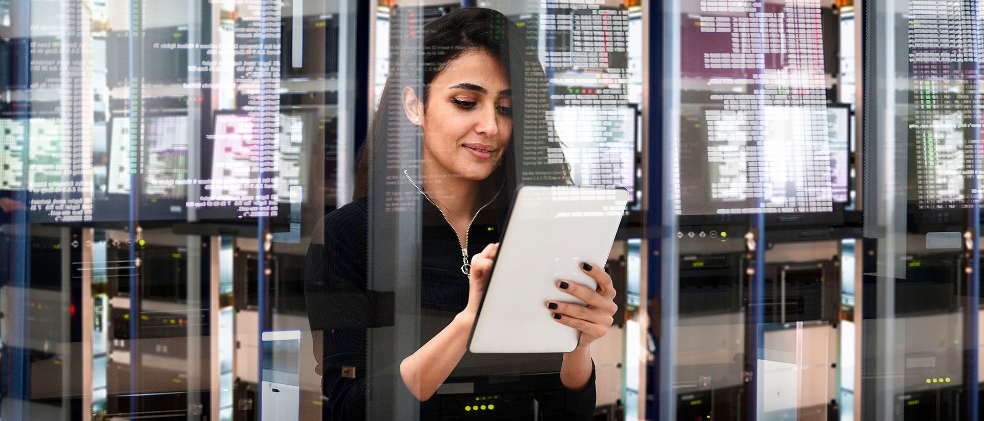 Woman in a data processing center