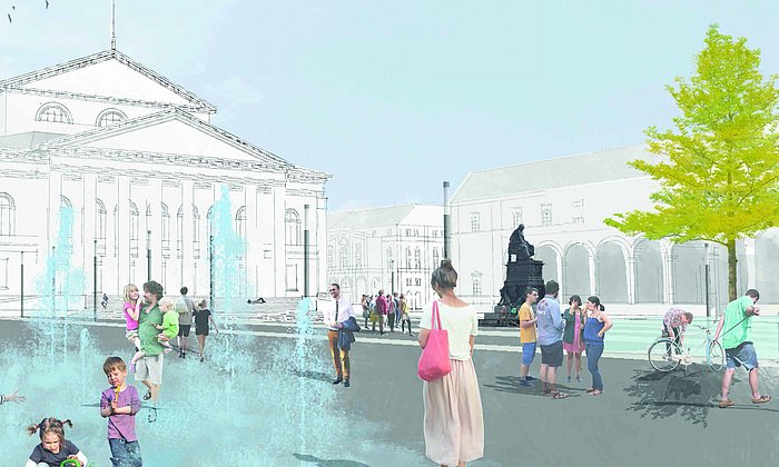 Wie können städtische Plätze sinnvoll, aber auch schön geplant werden? Ein Entwurf für den Münchner Max-Joseph-Platz von der Studentin Franziska Hepp (TUM).