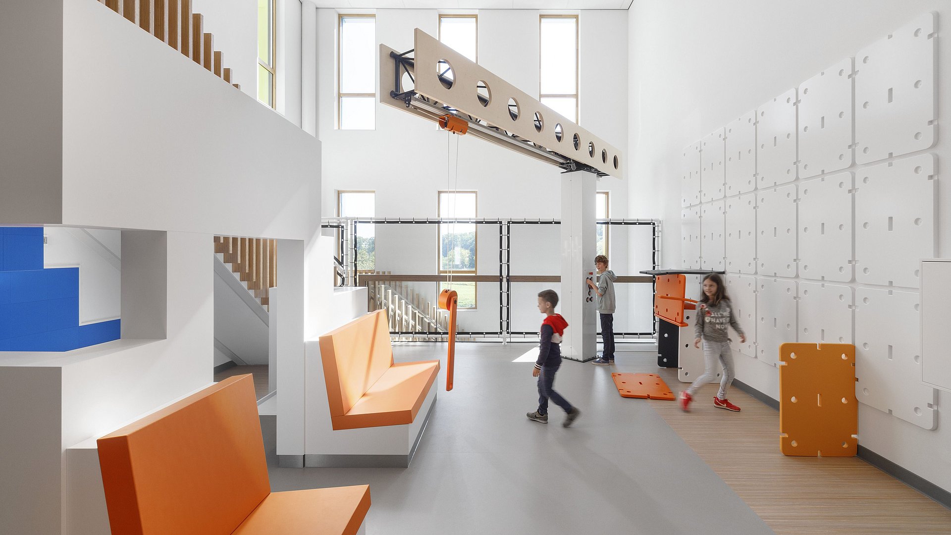 New hospital architecture illustrated with the Princess Máxima Center for Pediatric Oncology in Utrecht, the Netherlands. kids playing