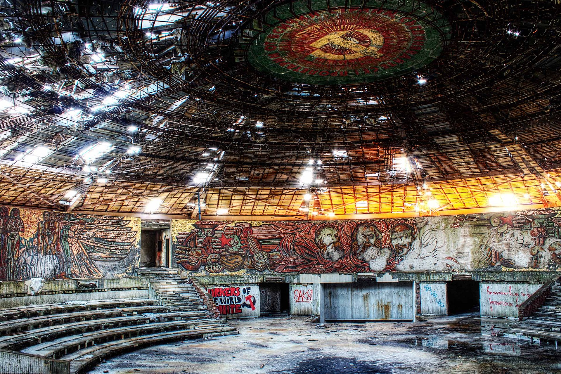 Inner view of the dome hall of Buzludzha monument.