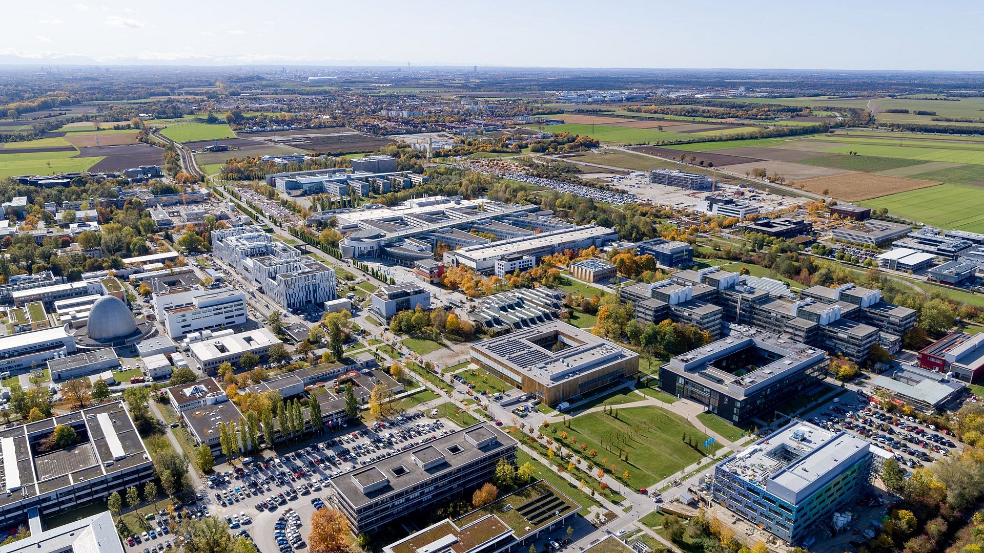 Aerial view of the Garching research campus in 2021.