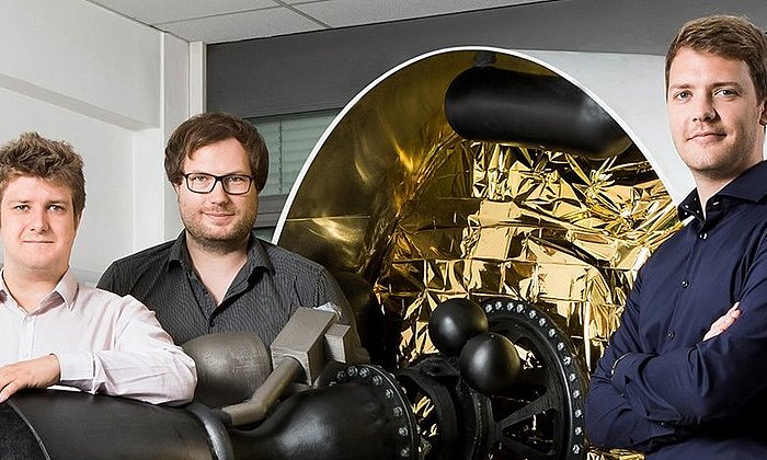 The founders of Isar Aerospace (from left): Josef Fleischmann, Markus Brandl and Daniel Metzler. 