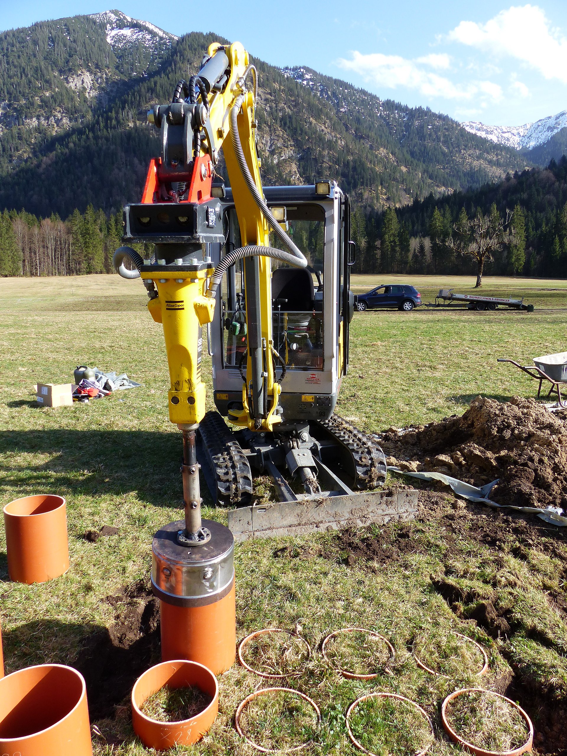 Plant-soil mesocosms stand on the meadow