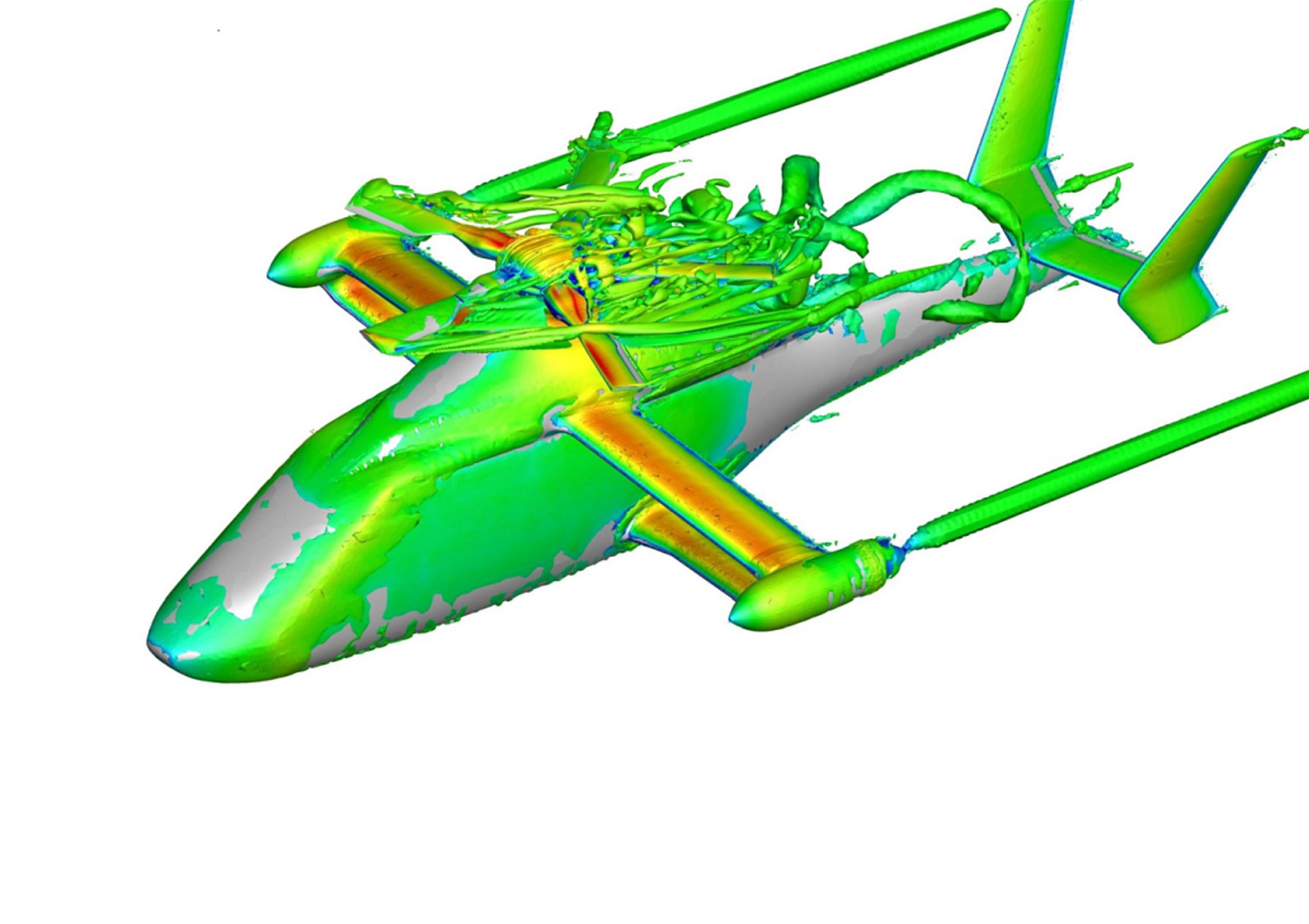 Visualization of turbulent structures in the vicinity of the rotor head.