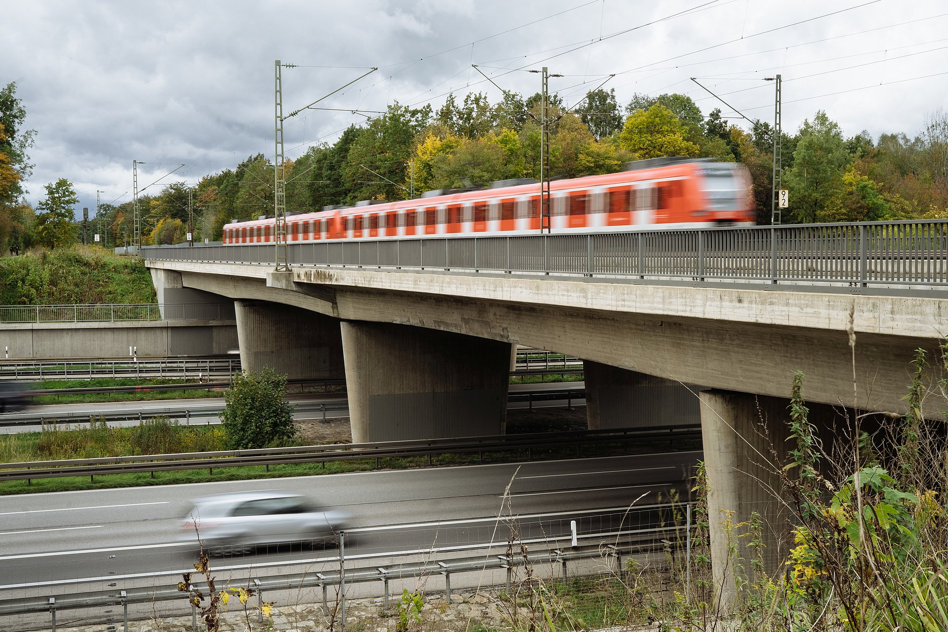 A train is crossing a railway bridge