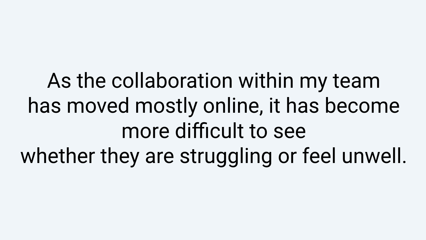 As the collaboration within my team has moved mostly online, it has become more difficult to see whether they are struggling or feel unwell.